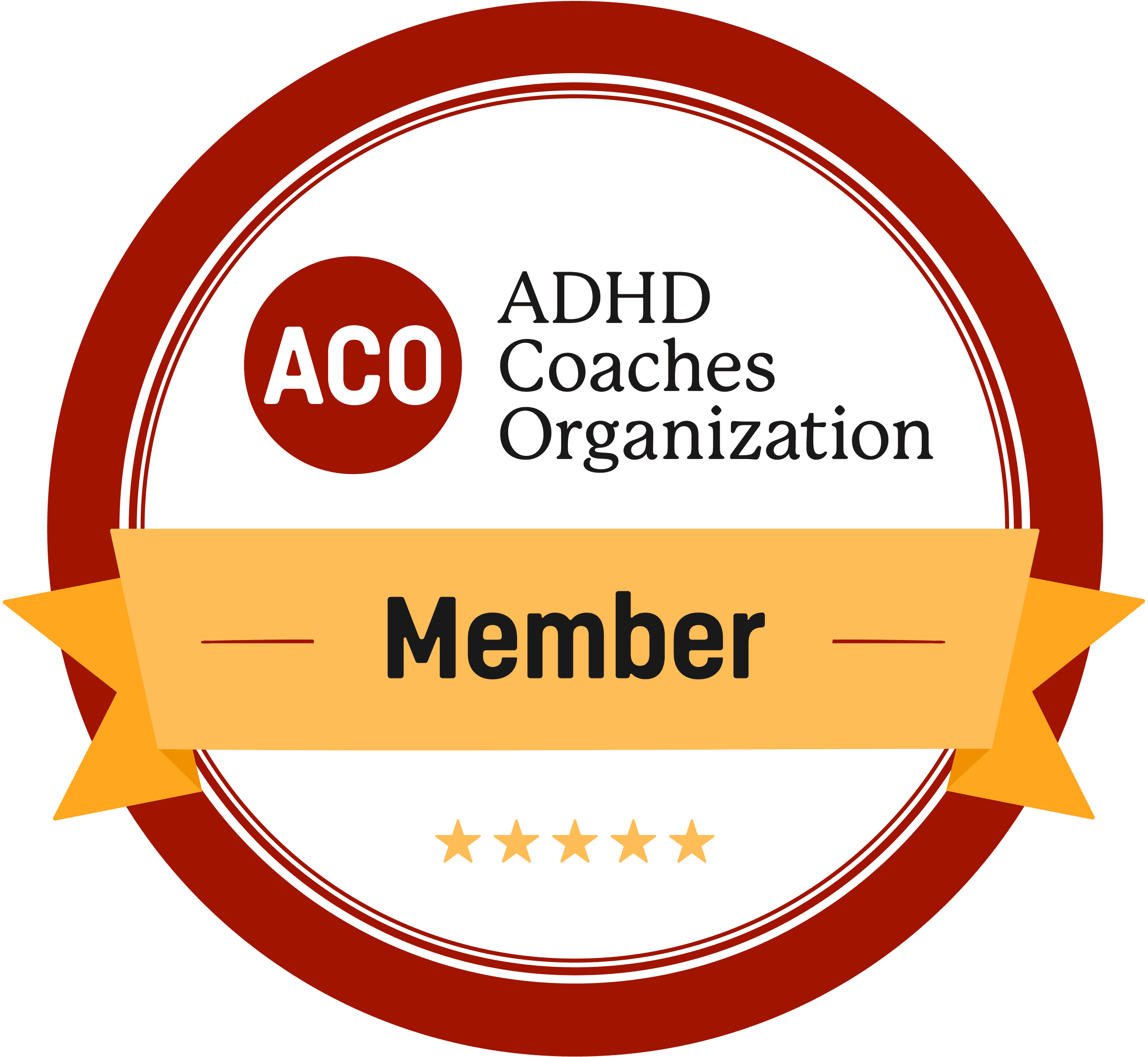 ADHD Coaches Organization ACO member badge — ADHD+ Ventures professional membership