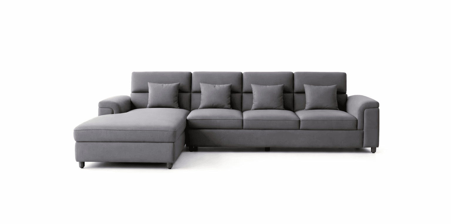 Spacious grey sectional sofa with modular layout and plush cushioning