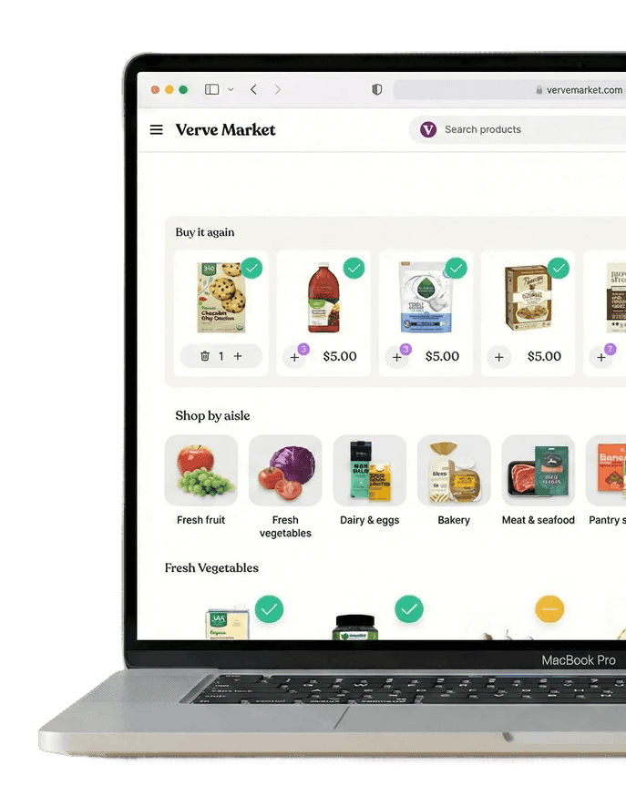 Computer screen displaying a section of the Verve Market homepage