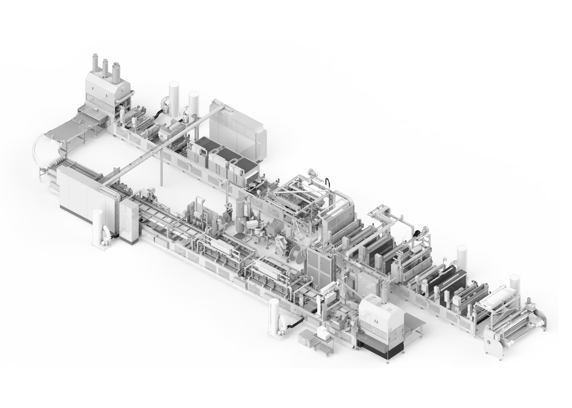 Industrielle Anlage: Maschinen im Werk, perspektivische Ansicht, technische Ausstattung. 