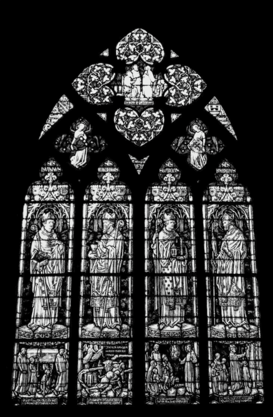 Ancient stained glass window symbolizing the historic foundations of the Christian Church and the enduring beauty of biblical faith.