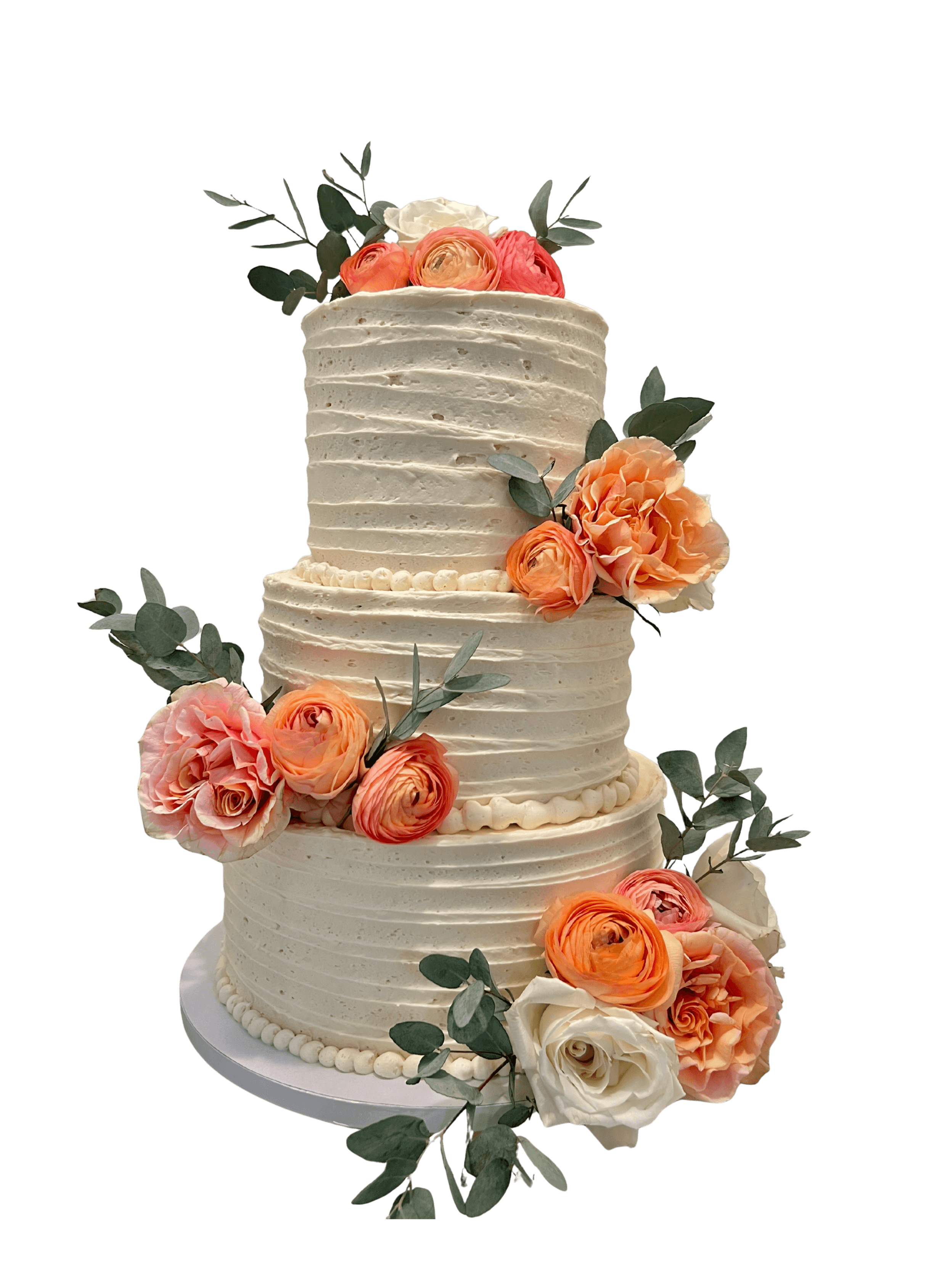 3 Tier Rustic Wedding Cake with Custom Florals by Grace-n-Blooms