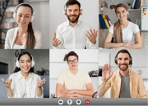 Stock image of teaching being on video call