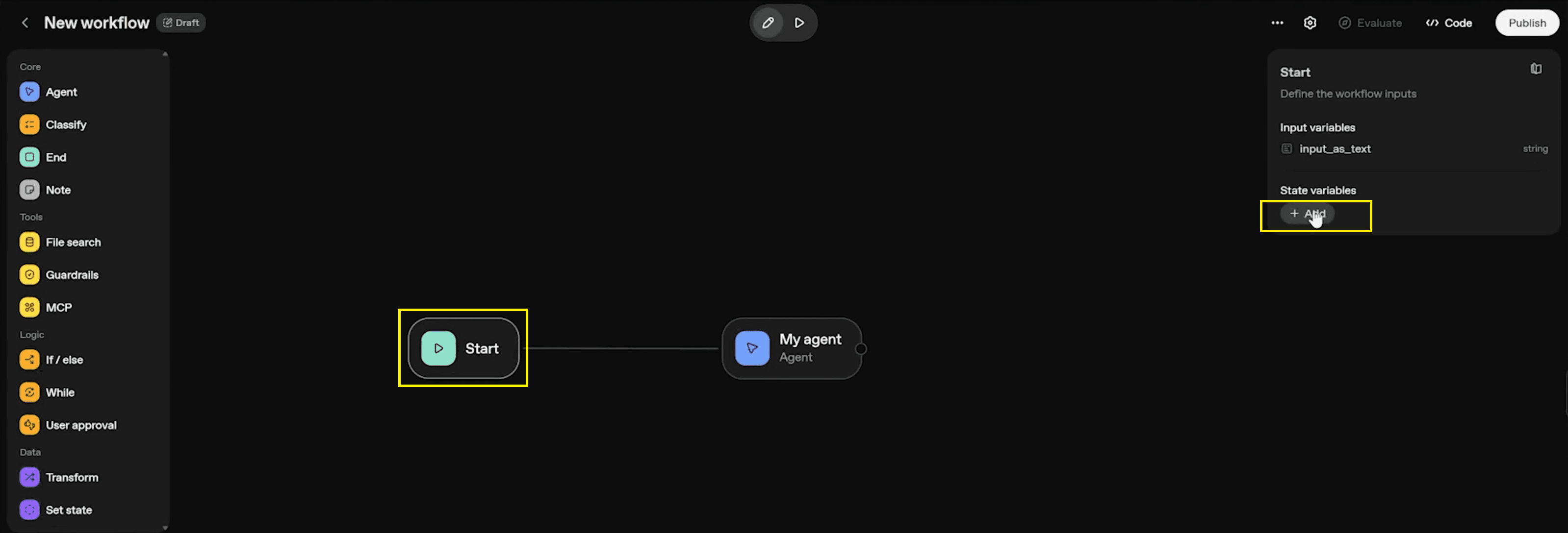 2. start - add variables
