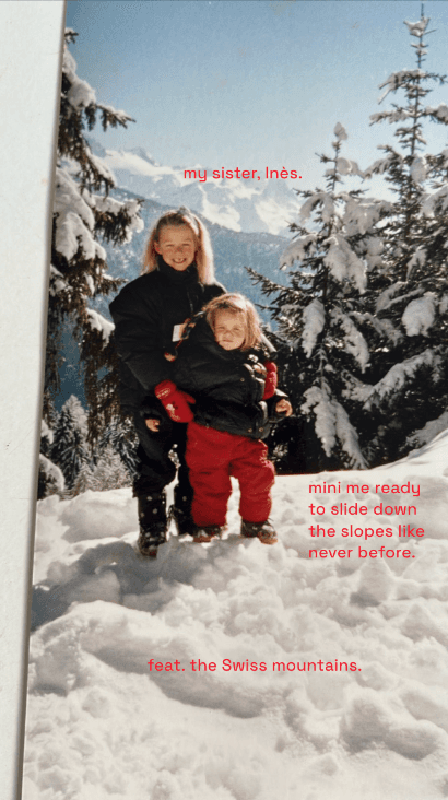 Two children in the snow in the mountains