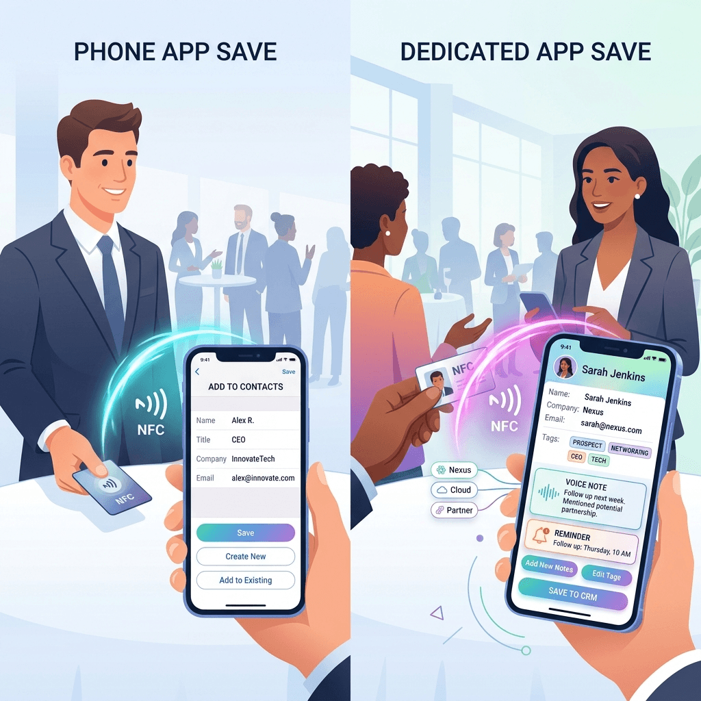 Two-way NFC contact capture comparison between SnapAddy and Habsy