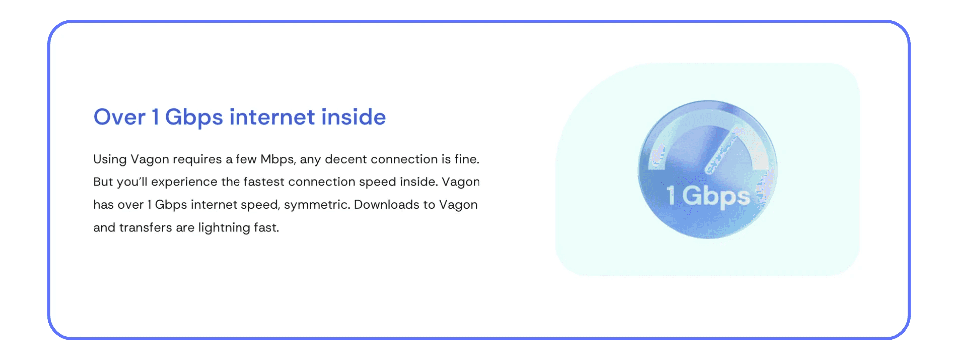 Circular speedometer-style icon displaying ‘1 Gbps’, representing Vagon’s high-speed internet connection inside the cloud computer