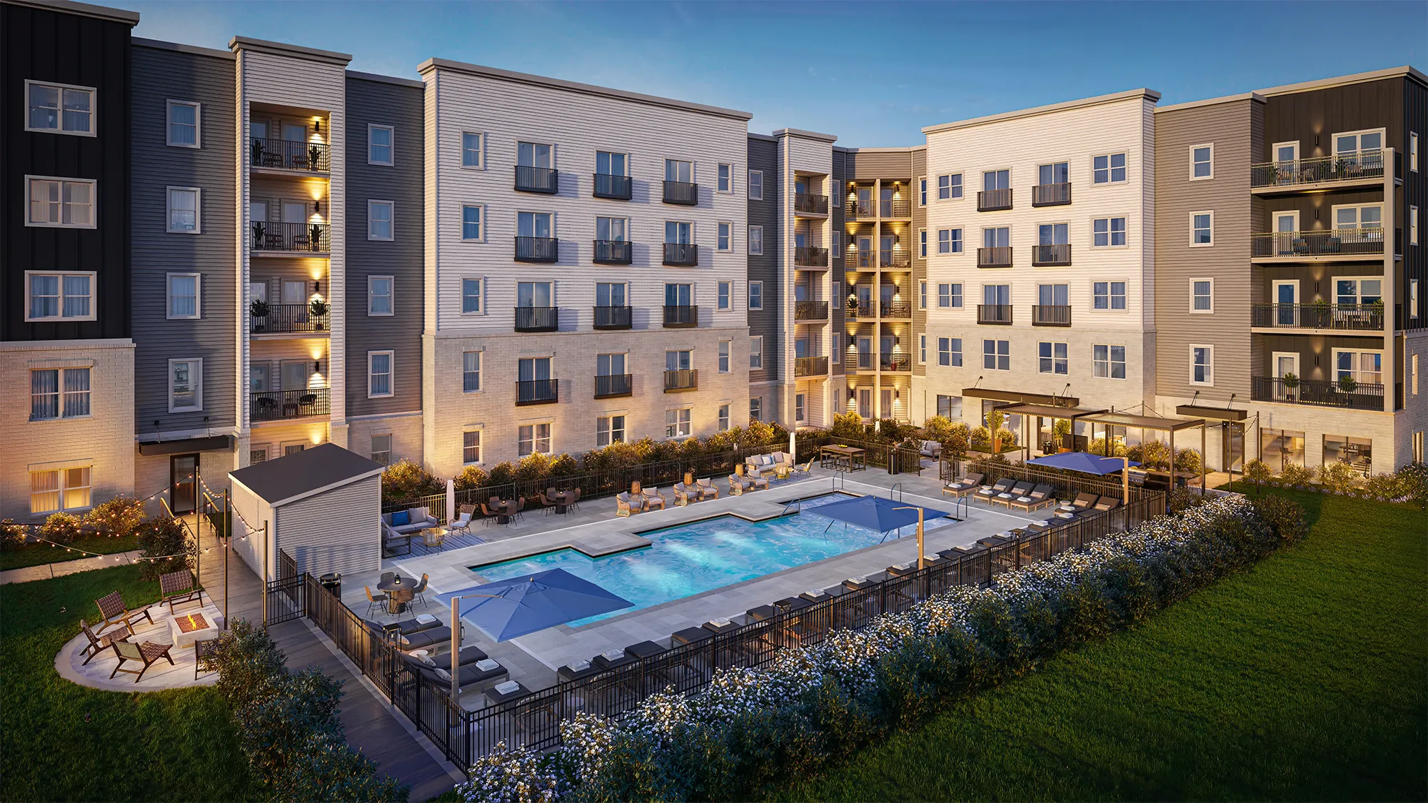 Modern apartments at the Park at the River in Columbus, Ohio, featuring contemporary design and views of the river.