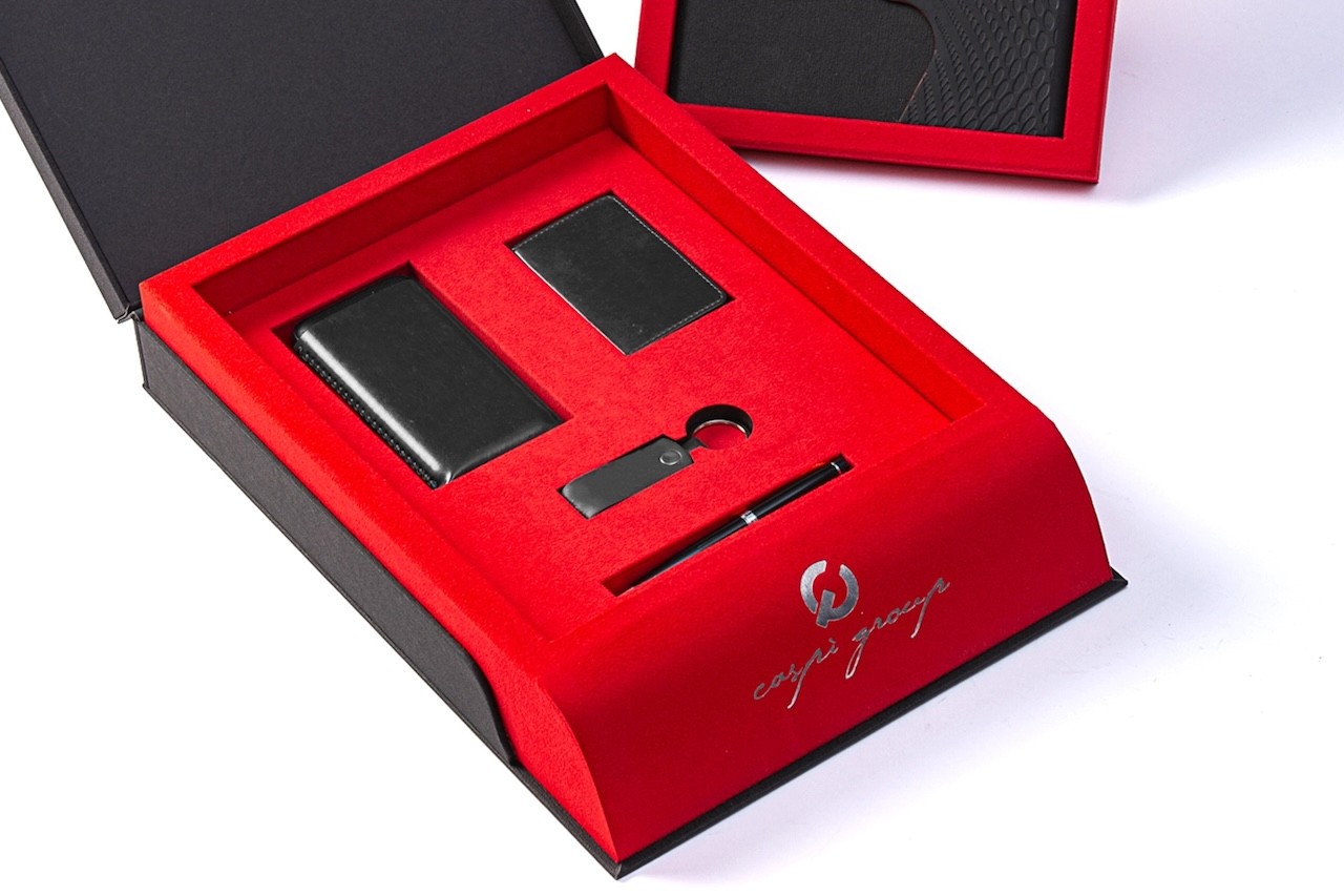 Luxury branded executive gift set with Italian leather box and custom journal