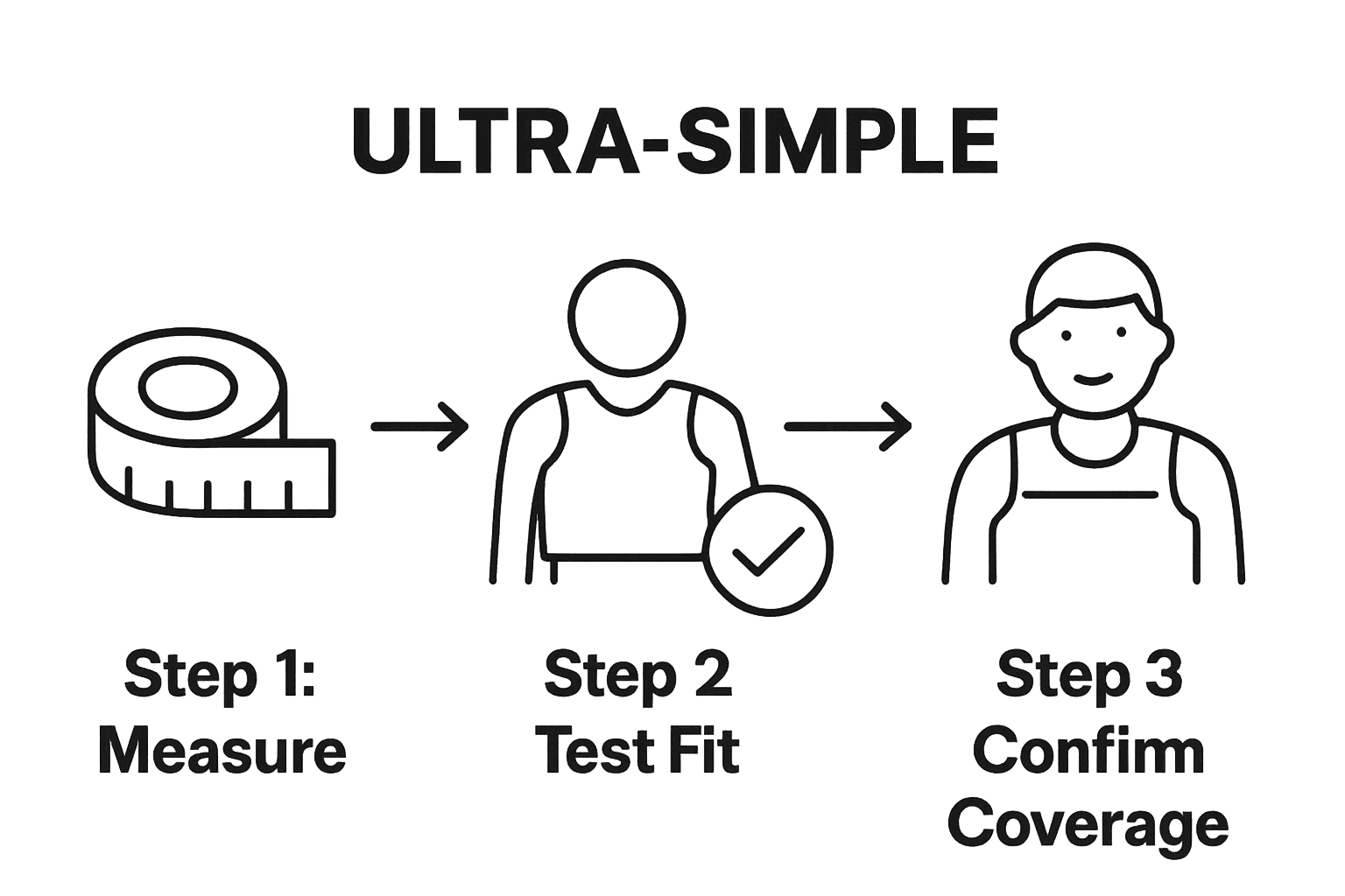 Infographic showing measuring, fitting, confirming coverage for body armor