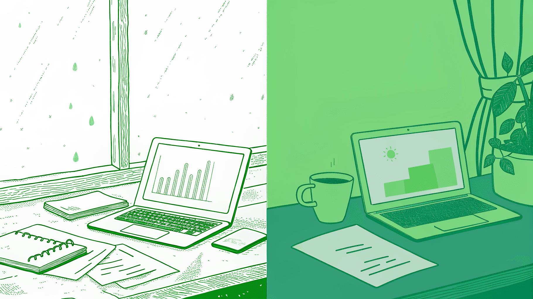 Insurance agency desk split between polished CRM dashboard and cluttered manual billing paperwork