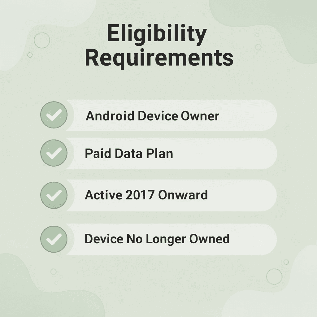Checklist of eligibility requirements for the Google Android cellular data lawsuit settlement