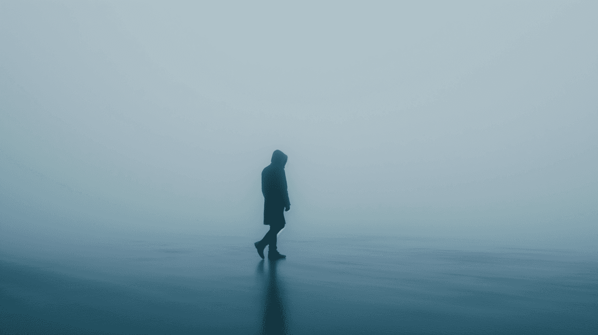 Solitary Figure in a Monochromatic Blue Gradient