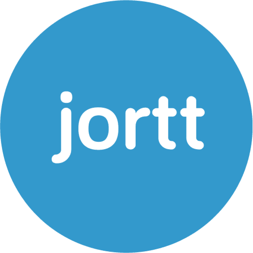 Logo featuring a circular blue background with the word "jortt" in white, stylized text at the center.