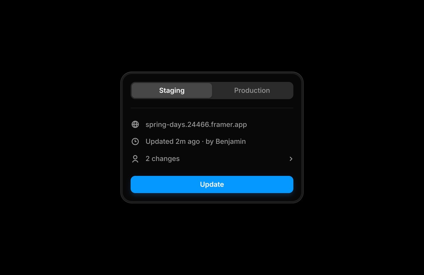 One-click publishing in Framer