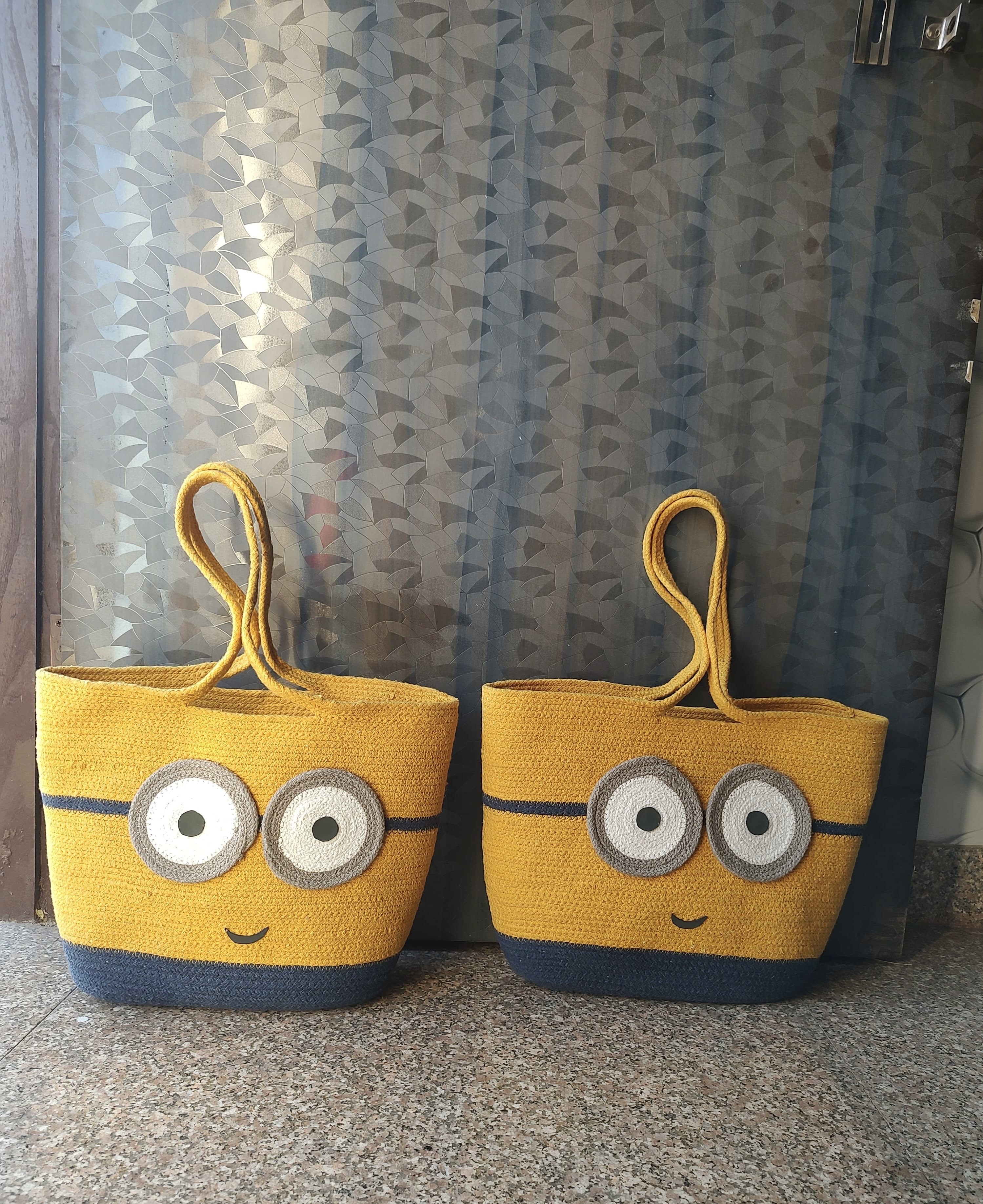 Handmade kids character jute tote bags set