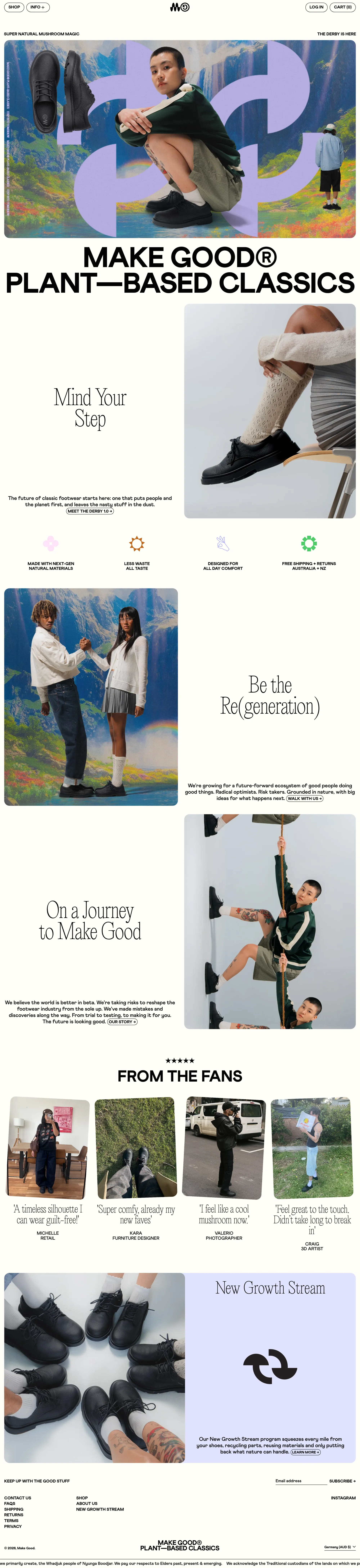 Sustainable Shoes Made From Nature ecommerce page screenshot showcasing Ecommerce and Fashion design