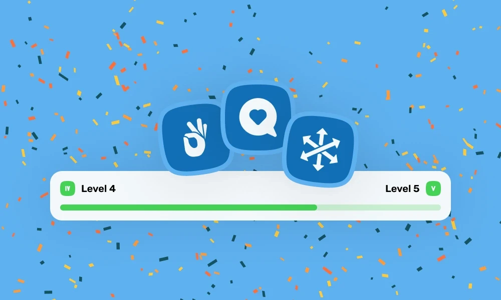 Gamification mit Leveln und Awards.