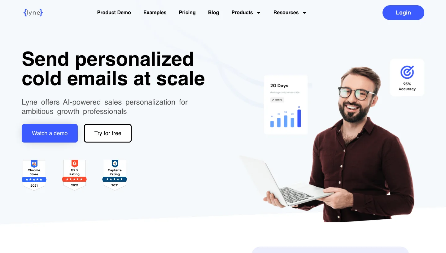 Lyne.ai homepage: AI tool for personalized cold email first lines at scale