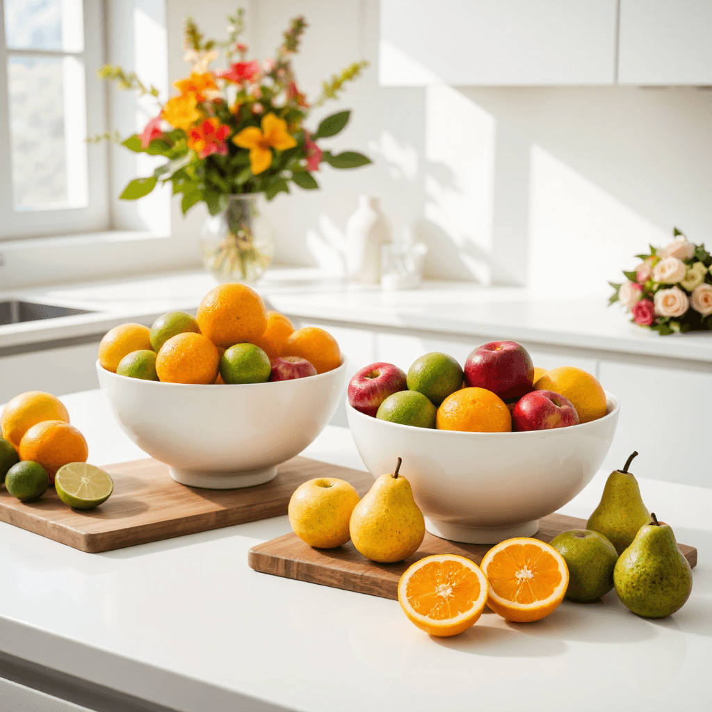 product photography of kitchen decor and fresh fruit display