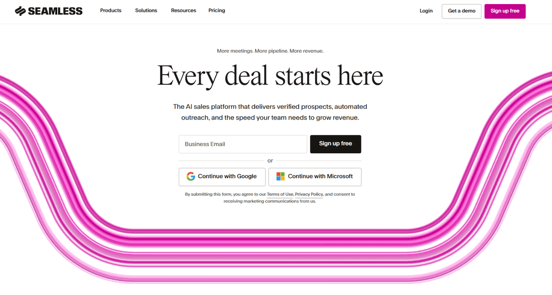 Seamless.AI home page presenting its real-time search for contact data