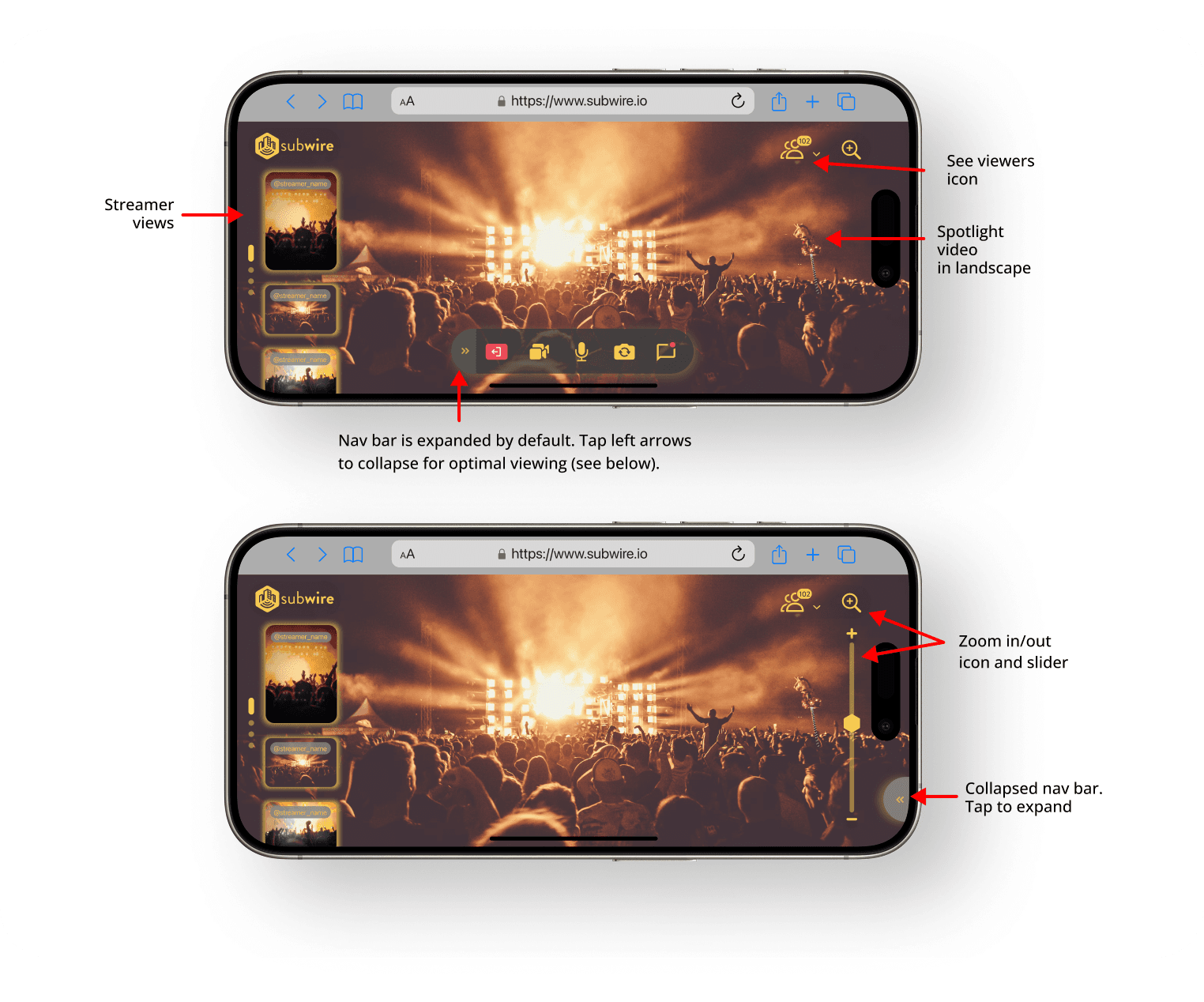 2 hi-fidelity landscape wireframes showing general interface in landscape mode