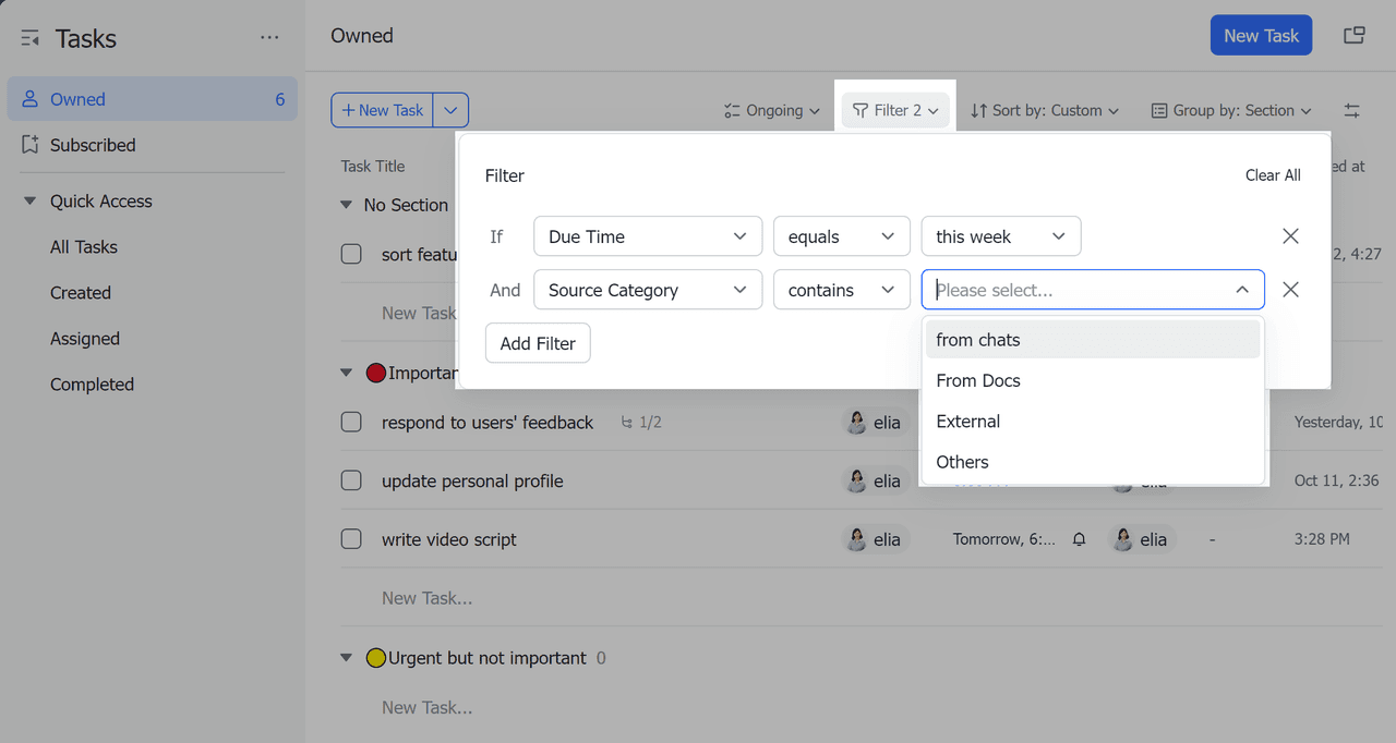 lark task list, organize tasks, set owners and deadlines