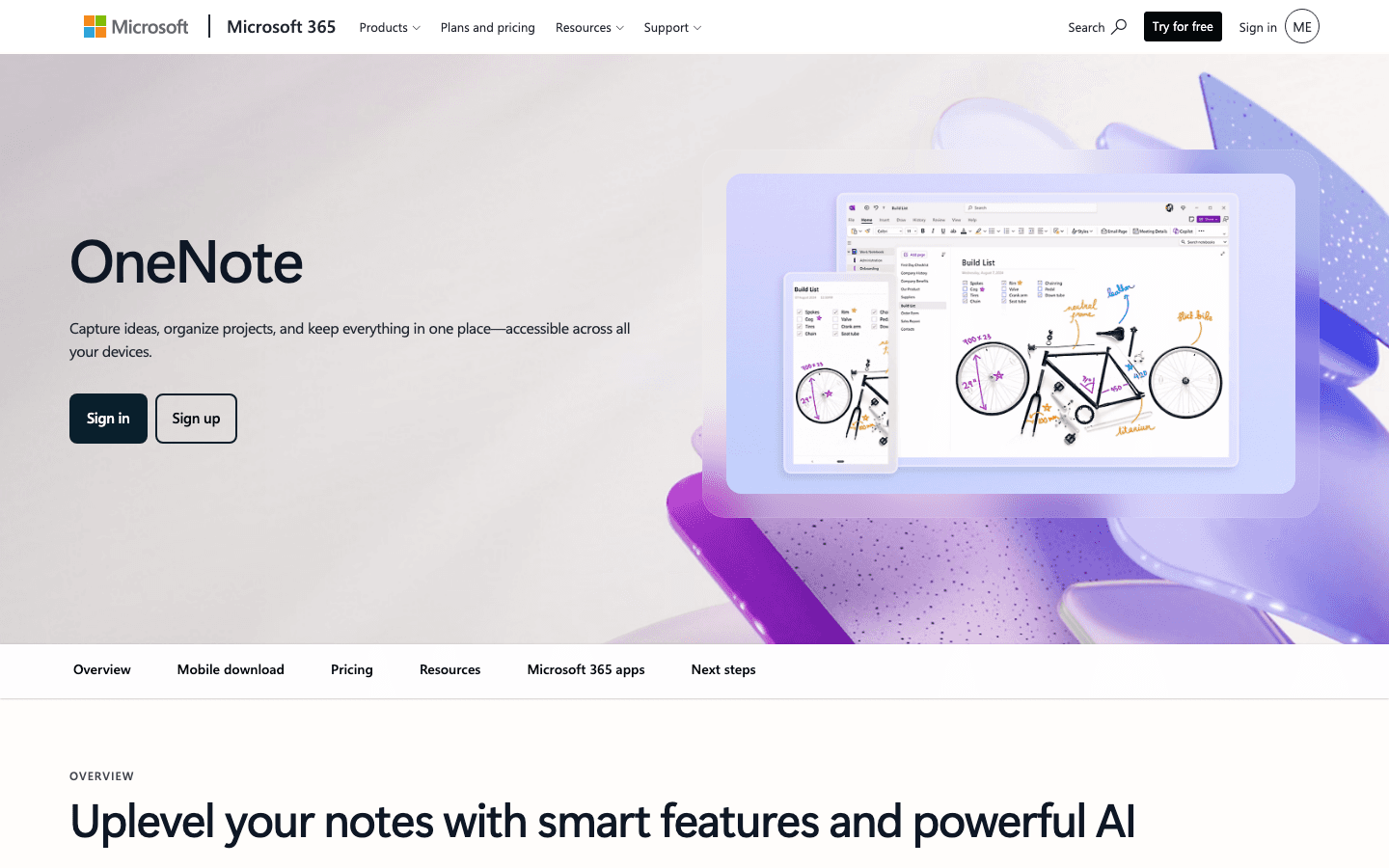 Microsoft OneNote app screenshot