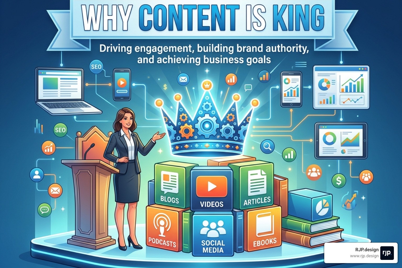 website on a laptop with digital crown content marketing - Why content is king