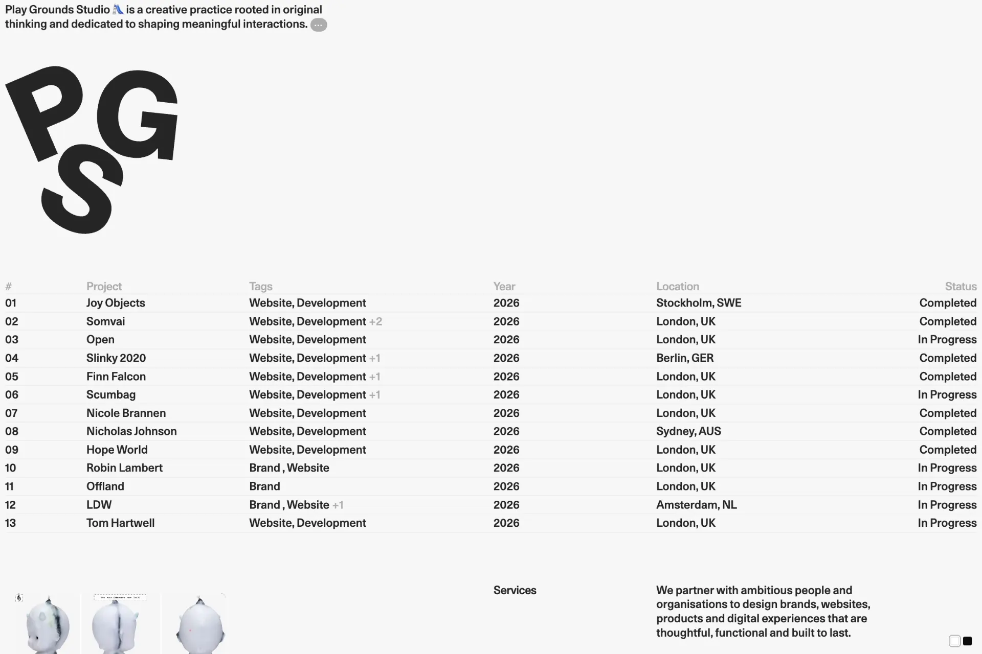 Screenshot of Play Grounds Studio website