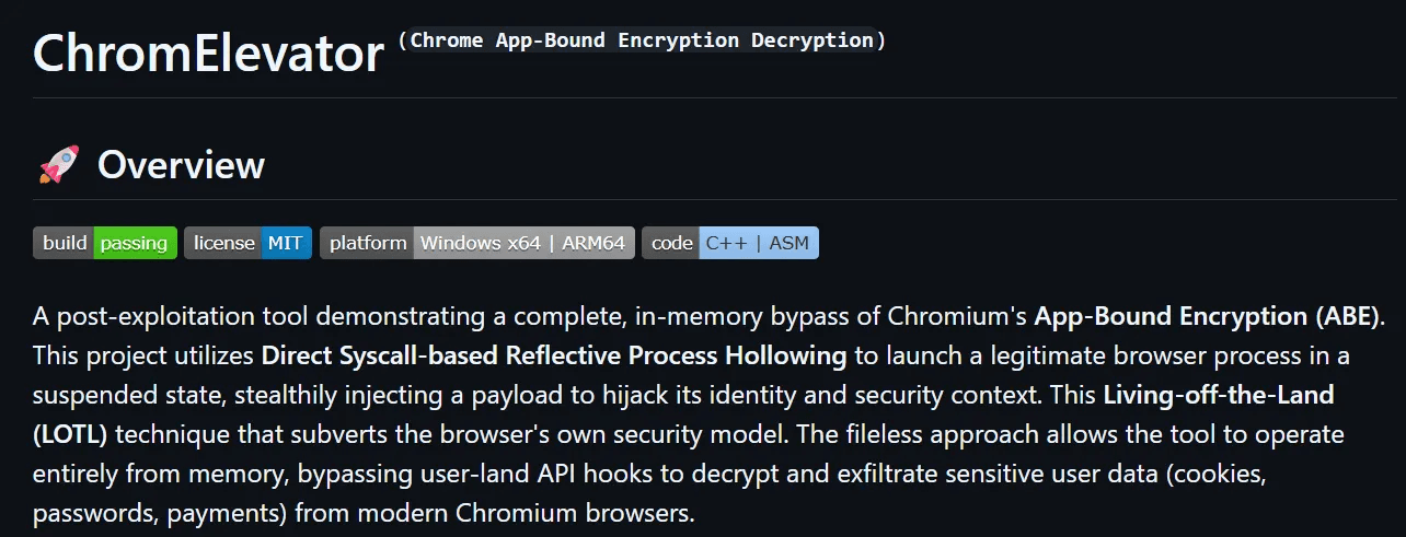 ChromElevator (Browser Sensitive Data Decryption Tool)