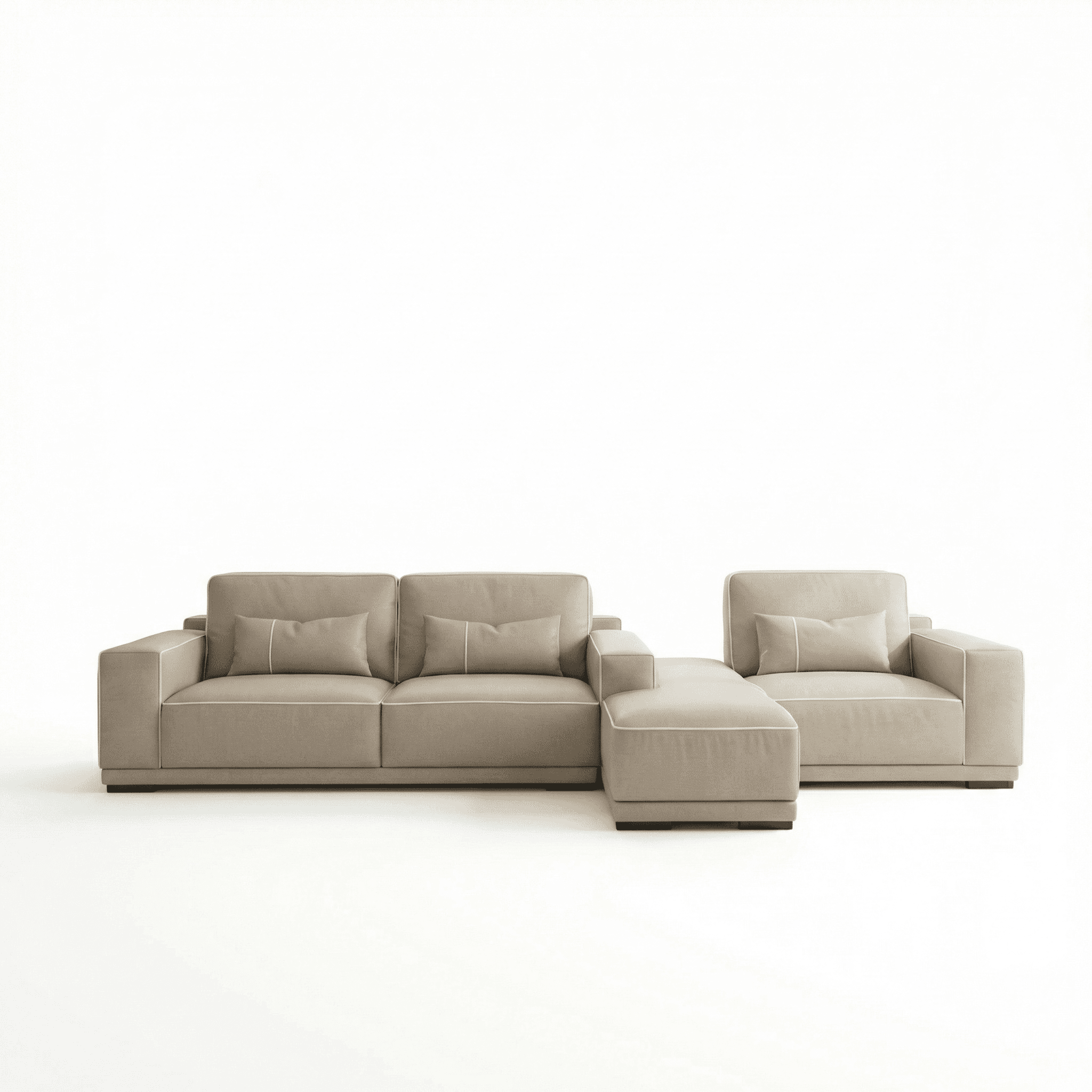 Light upholstered sectional sofa with symmetrical layout and serene elegance