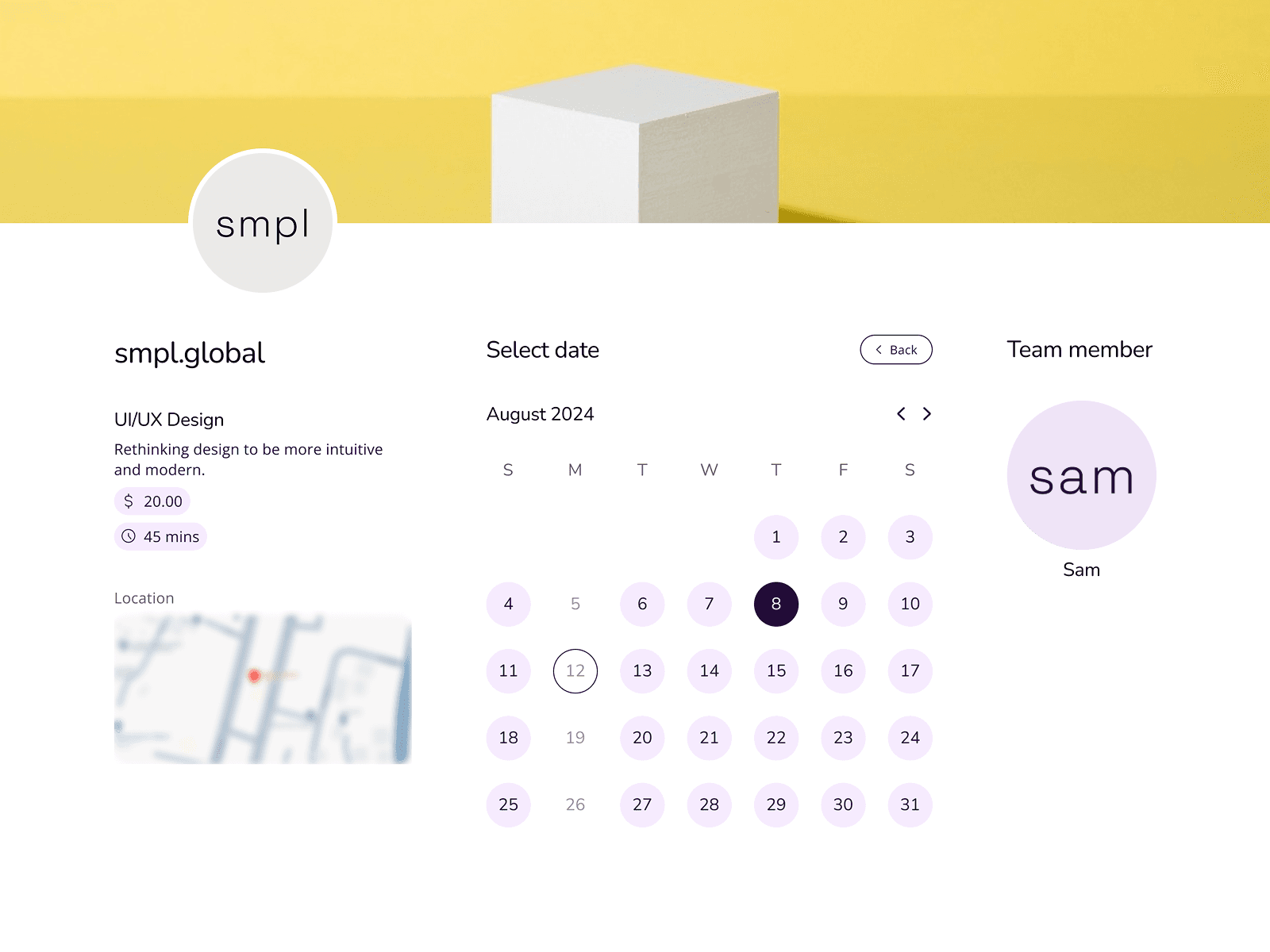 picktime's date picker after screen