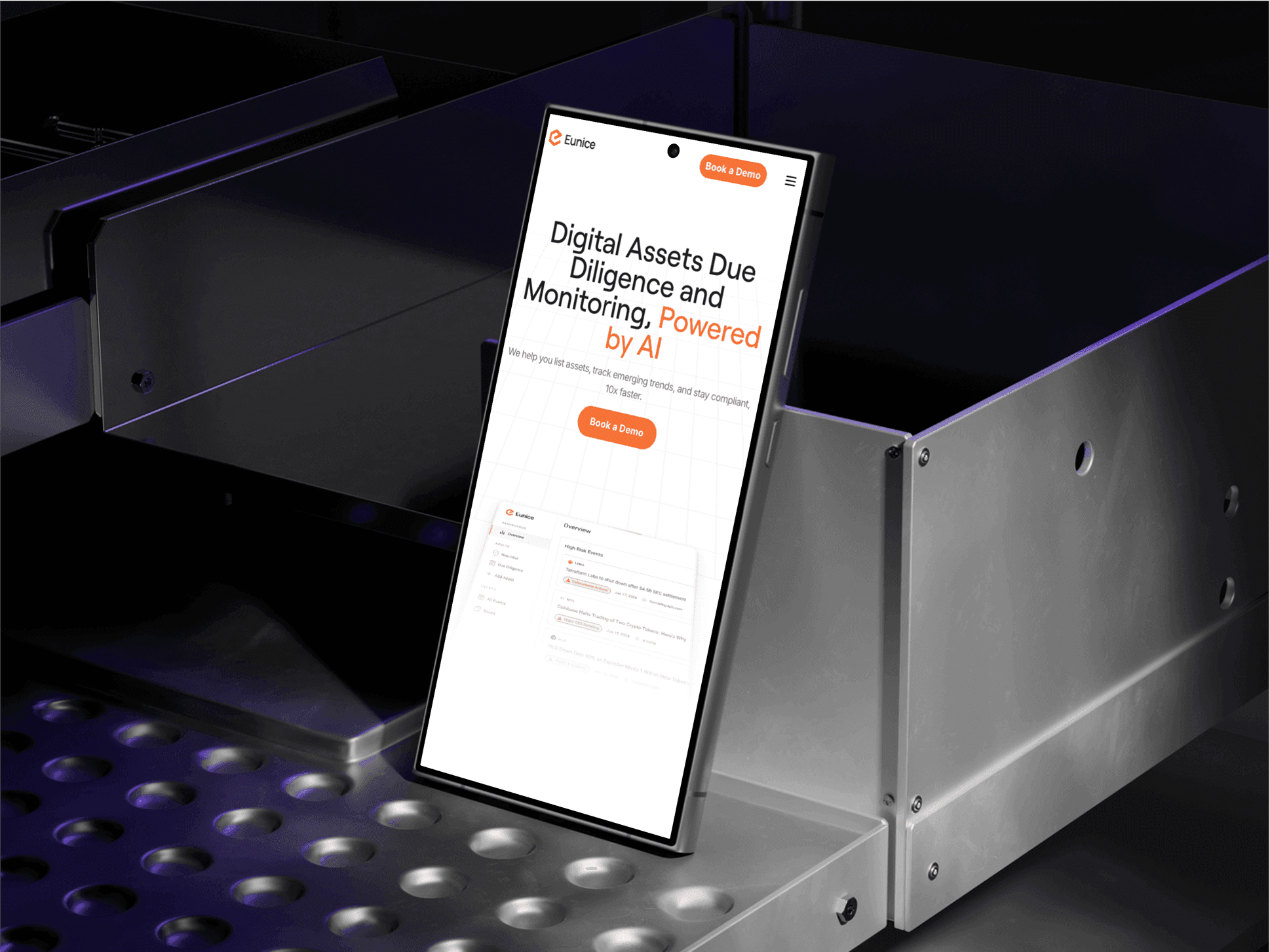 Phone mockup with a ux/ui design done for the eunice due diligence crypto decision