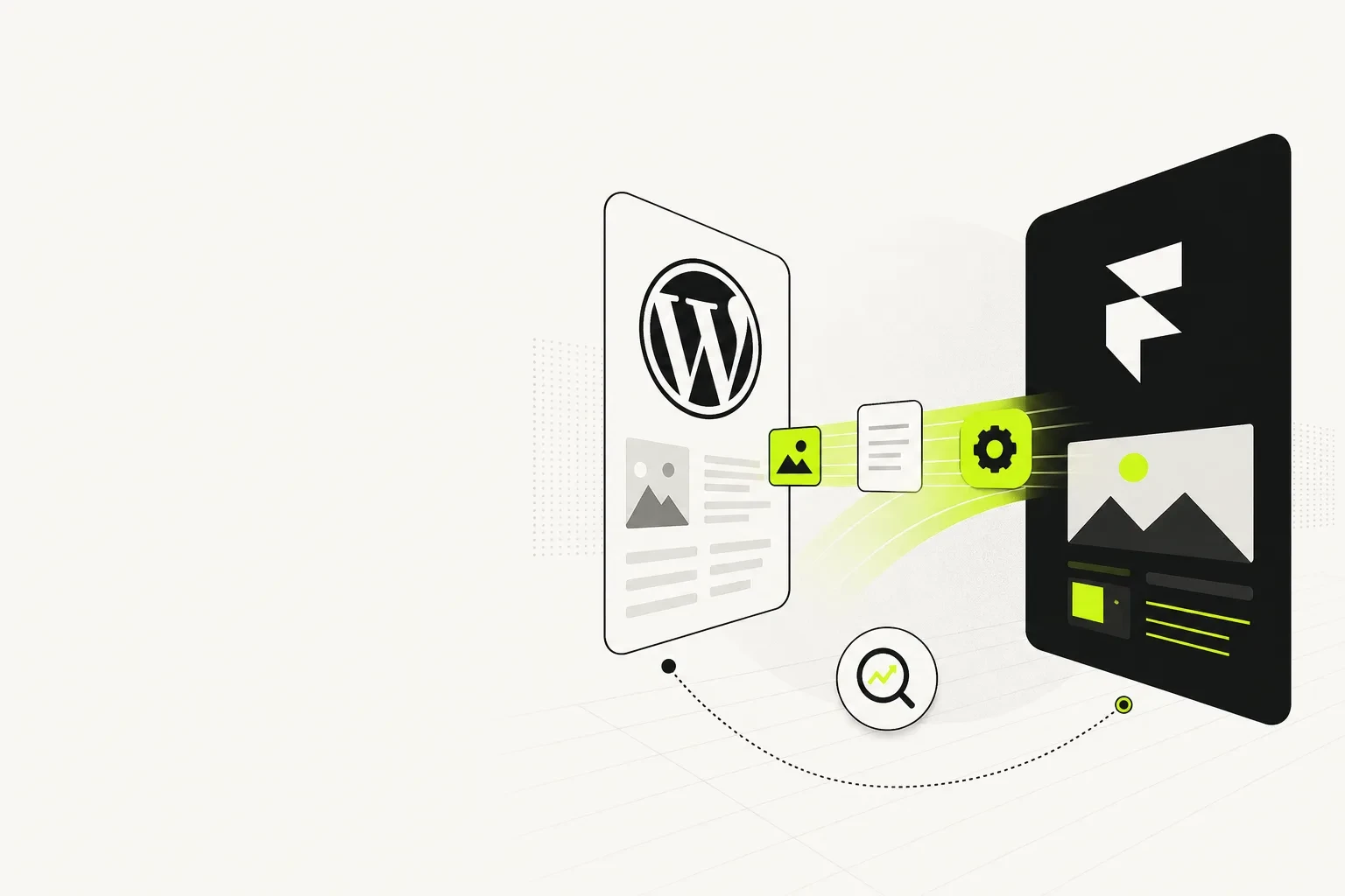 Illustration of WordPress to Framer migration process