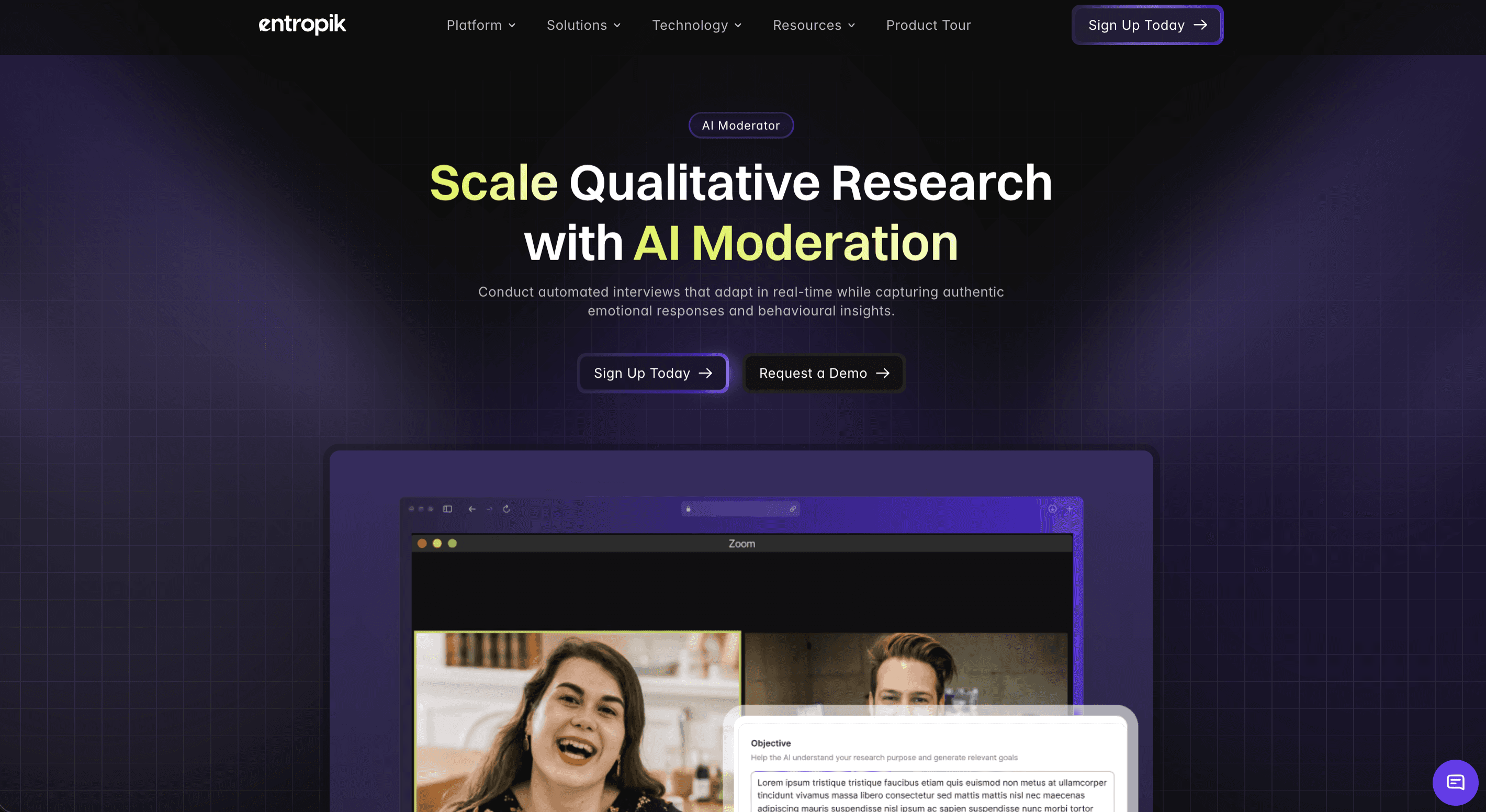 Entropik AI Moderator for User Interviews and Qualitative Research Dashboard
