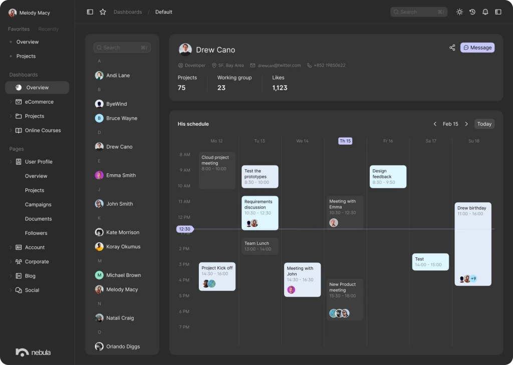 nebula dashboard showcasing e-commerce operations