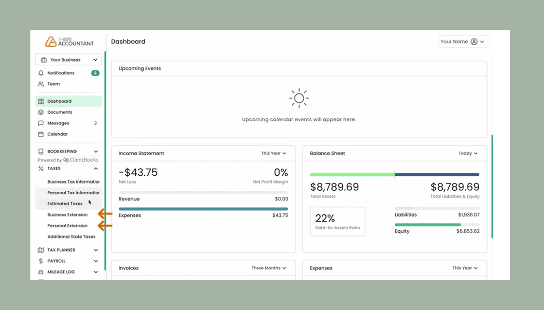 1-800 Accountant dashboard
