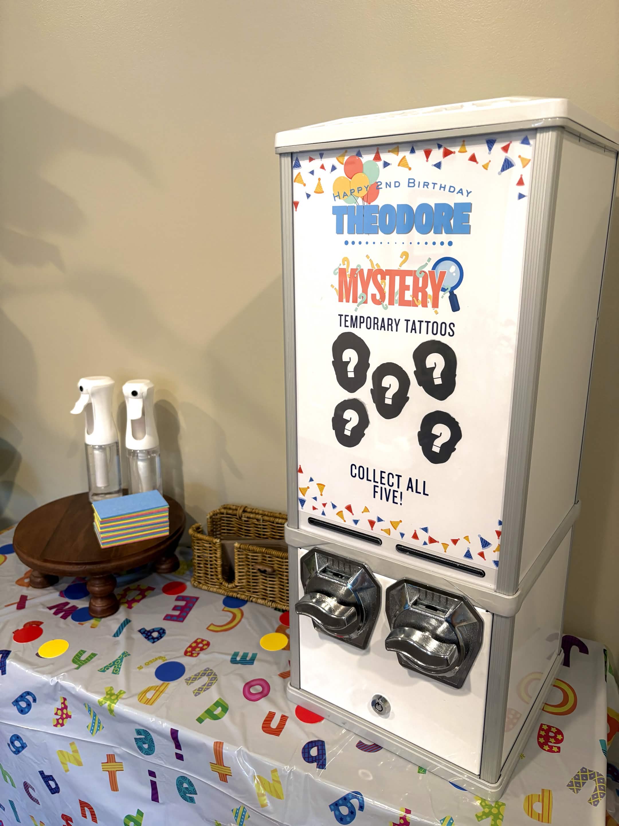 Picture of a white fake tattoo vending machine for a child's birthday party