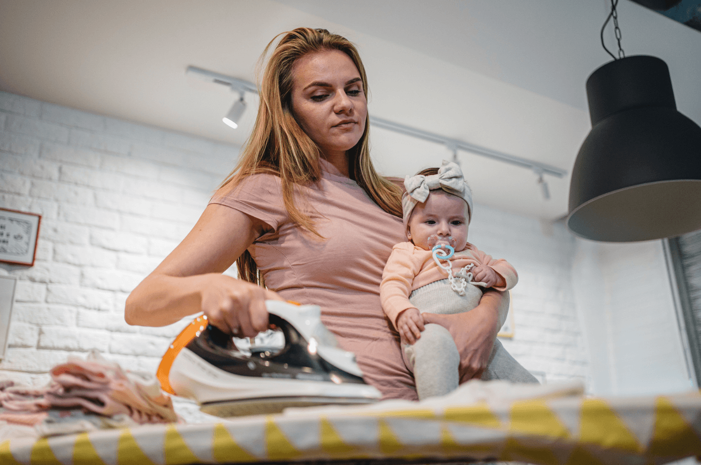 Mother doing household chores