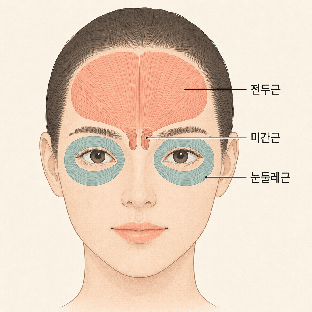 보톡스가 작용하는 주요 표정근 위치