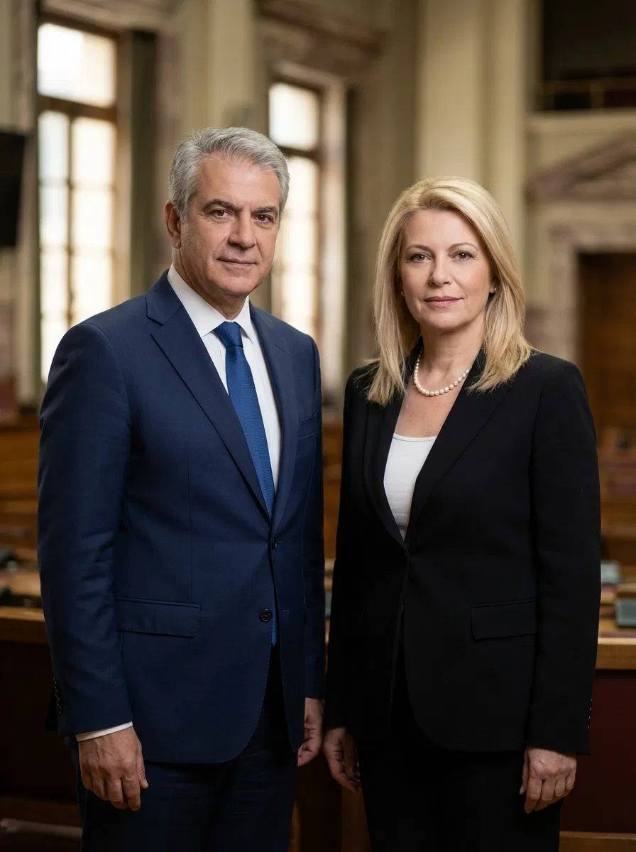 Nikolas Farantouris and Maria Karystianou in a neutral political setting
