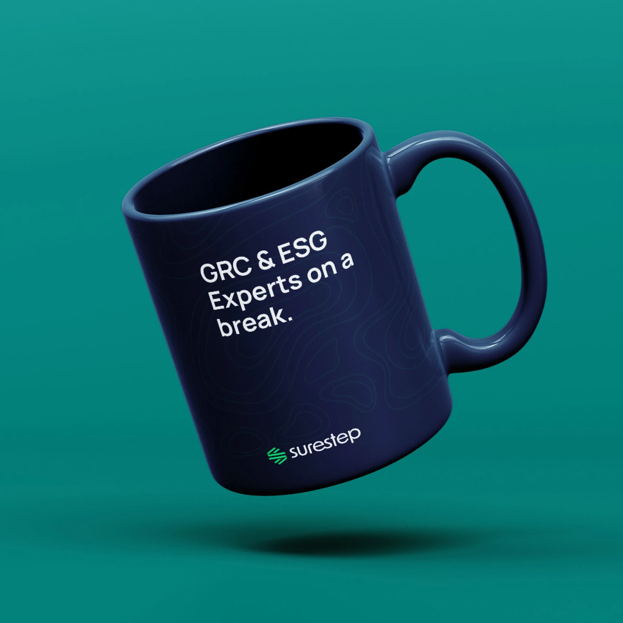 SureStep branded mug displaying the company visual identity