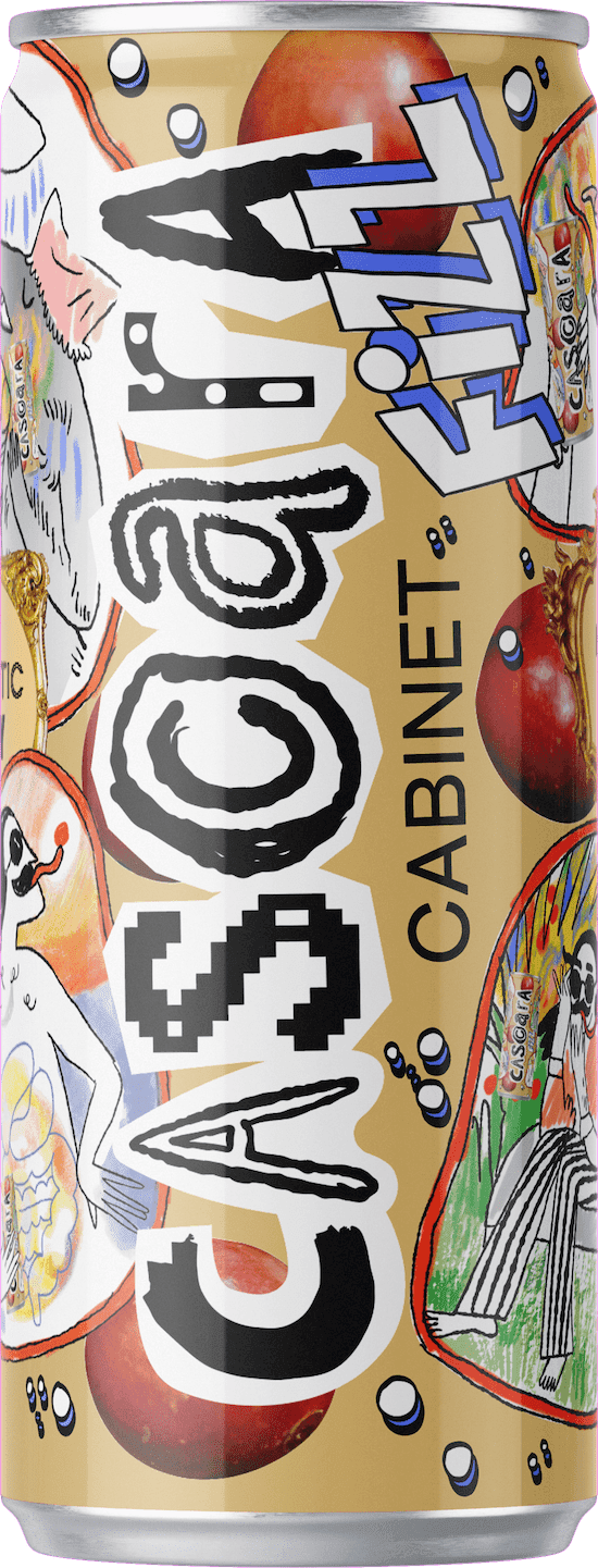 Cascara Cabinet Fizz prebiotic soda can, angled on white