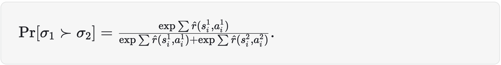 This loss forces the reward predictor to predict higher rewards for pairs of states and actions of the preferred trajectory. We will cover all the implementation details below