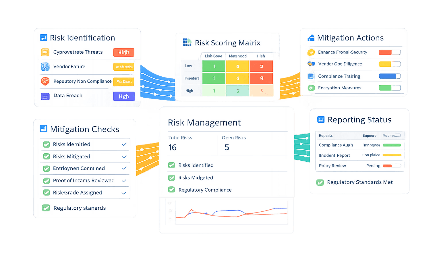 Ilustrasi government treasury & cash management dashboard terintegrasi. Di tengah, Central Dashboard menampilkan total balance (sekitar Rp‑670,8 juta), grafik tren kas, dan ringkasan cash inflow vs cash outflow. Di kiri atas, panel Cash Inflows merinci sumber penerimaan seperti Local Tax Revenue, Central Government Transfer, dan Business Fees dengan total sekitar Rp991,7 juta. Di kiri bawah, Cash Outflows menampilkan pengeluaran seperti Public Infrastructure, Payroll & Operations, dan Social Programs dengan total sekitar Rp992,5 juta. Di kanan, panel Approval Workflows menunjukkan permintaan yang pending dan approved (mis. payroll dan infrastruktur publik) dengan indikator transparent governance dan compliance. Alur data berwarna menghubungkan modul ke banking system infrastructure, menggambarkan orkestrasi kas, persetujuan, dan pelaporan keuangan publik secara end‑to‑end.