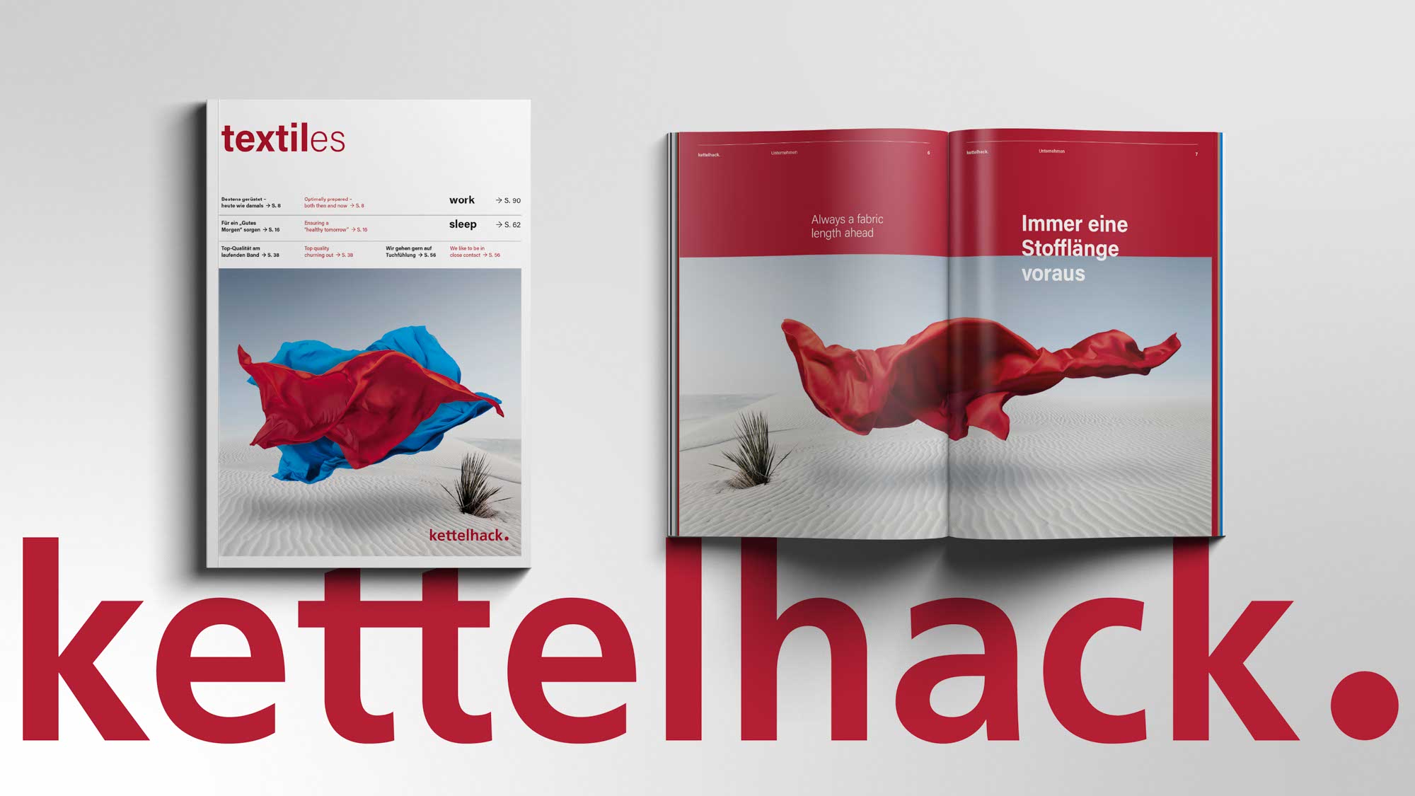 Titelseite der Kettelhack Broschüre – hochwertige Stoffdarstellung im Print