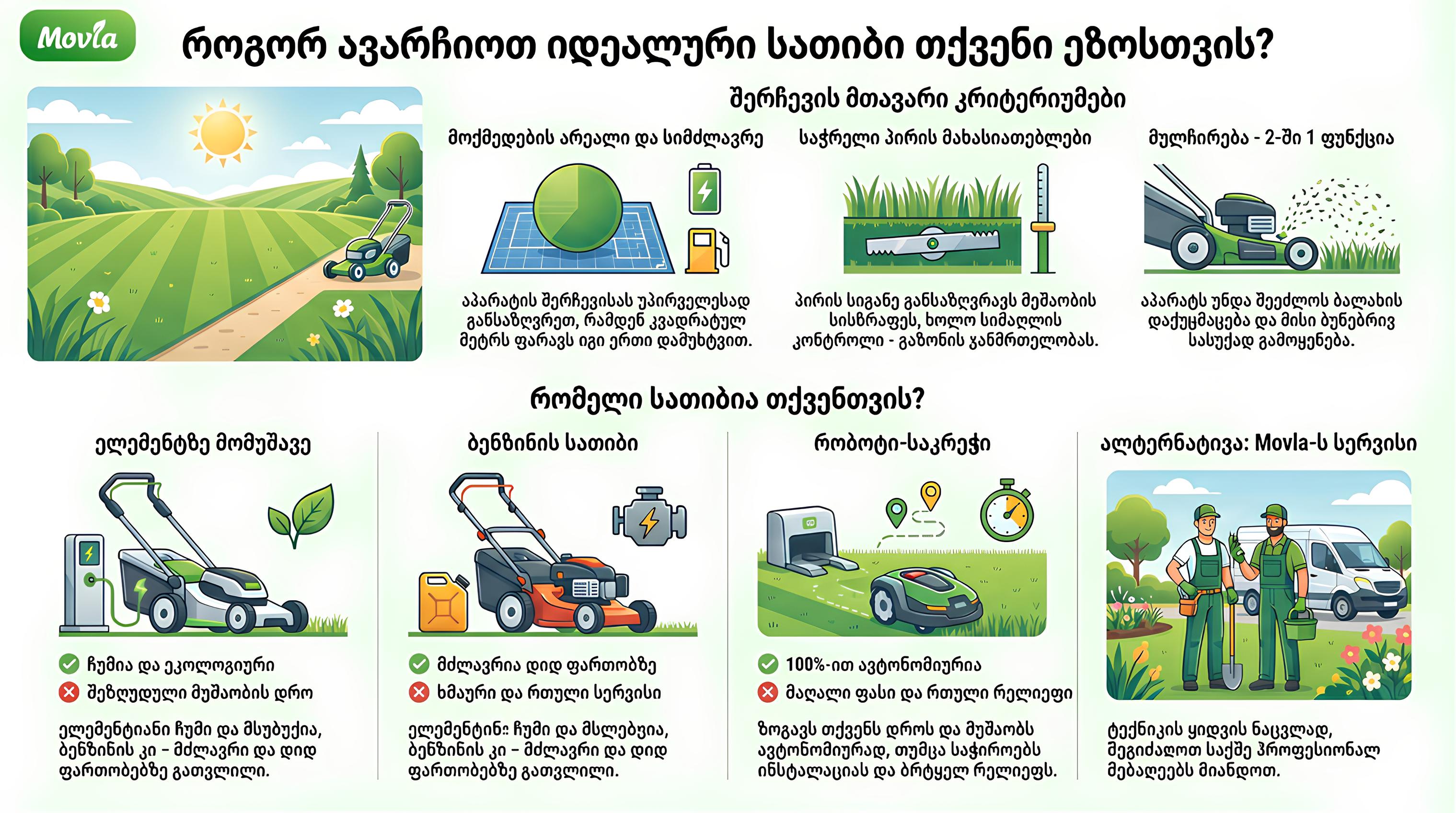 ინფოგრაფიკა როგორ ავარჩიოთ გაზონის სათიბი