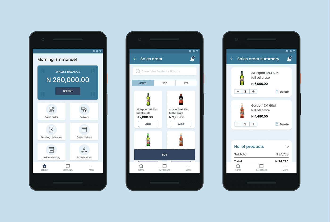 prototype for homepage, sales order and sales order summary