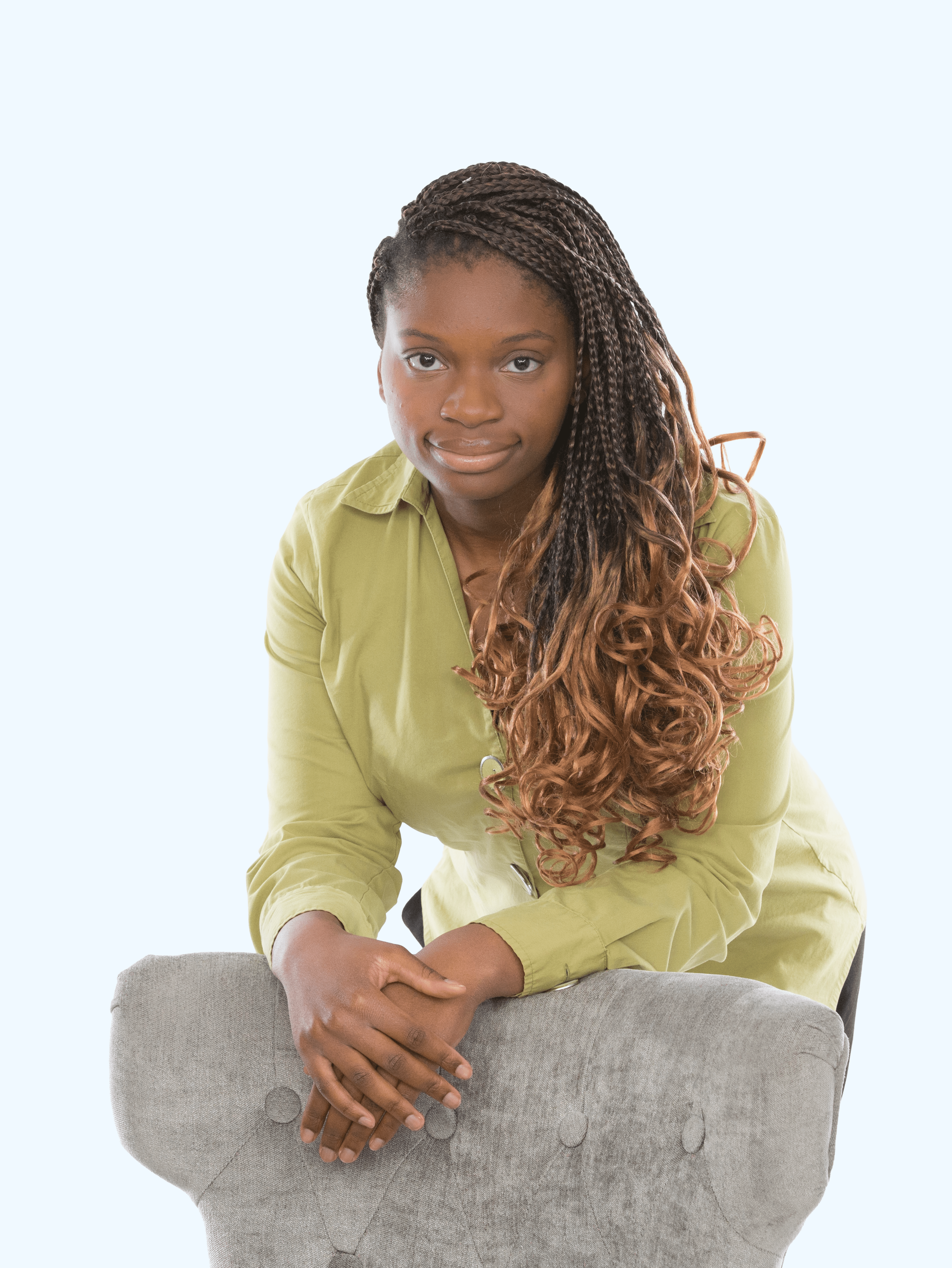 Cheerful dreamy woman with bob hairstyle